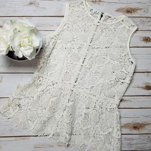 Cabi White Lace Peplum Blouse top Size Medium